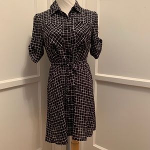 ETHEREAL by Lovemarks Black‎ White Diamond Pattern Belted Retro Dress Sz S